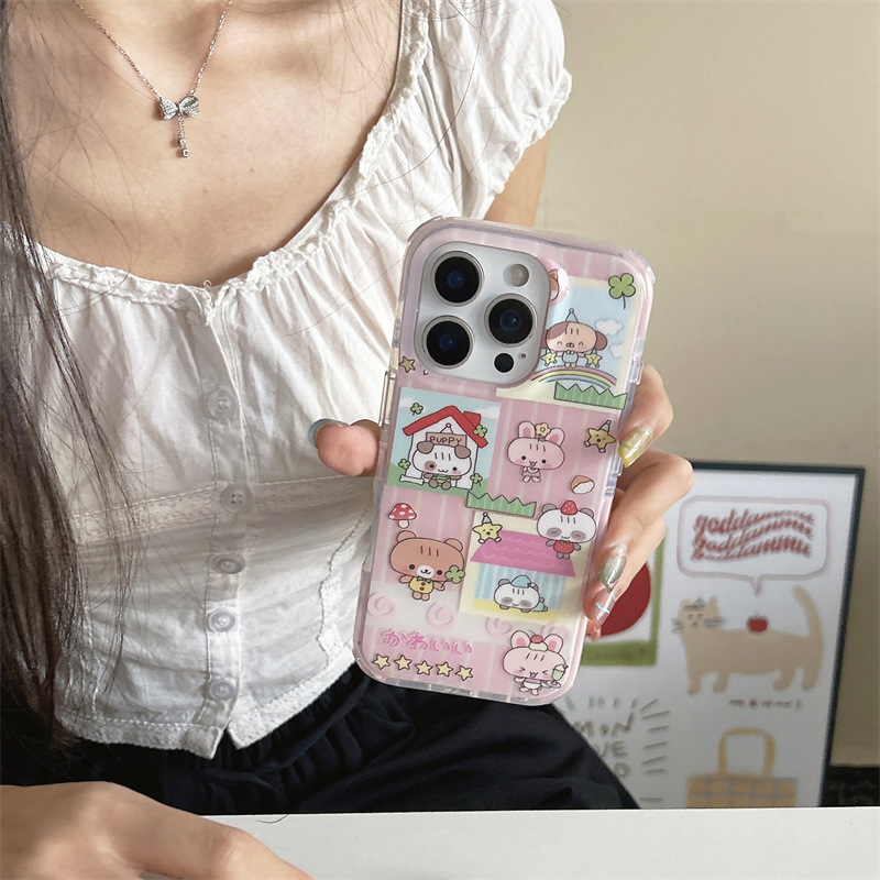 卡通条纹房屋动物插画适用iPhone17苹果16ProMax/15/14手机壳少女|undefined
