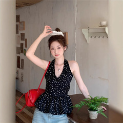 ホルターネック水玉ノースリーブベスト女性のための 2025 夏の新しい韓国デザインニッチ痩身スリムキャミソールトップ