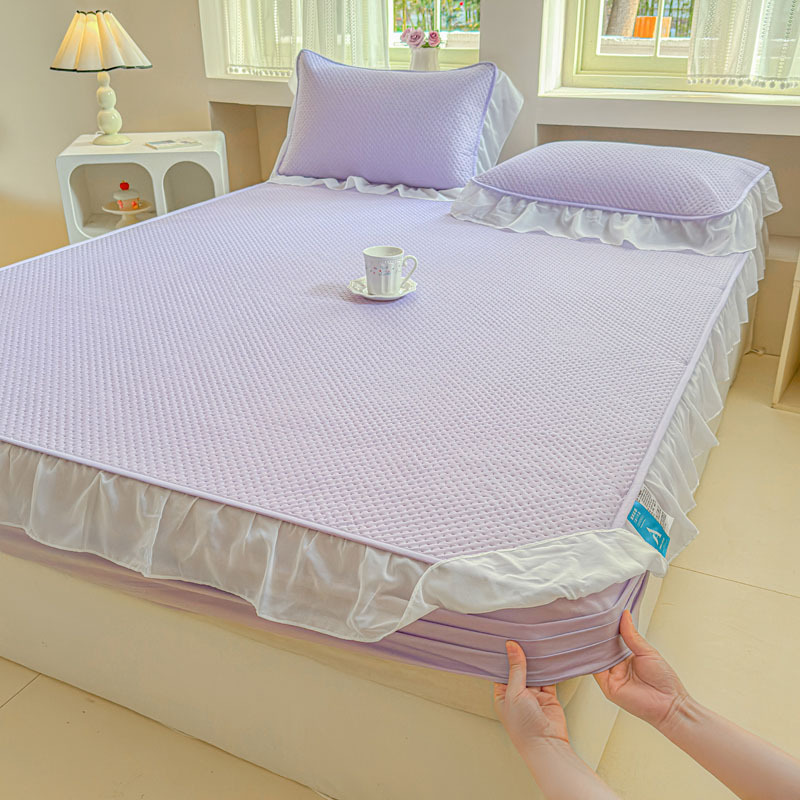 2025 nueva y cómoda funda de cama de seda helada de verano fresco de una sola pieza cubierta protectora de colchón de clase A de verano juego de tres piezas 3