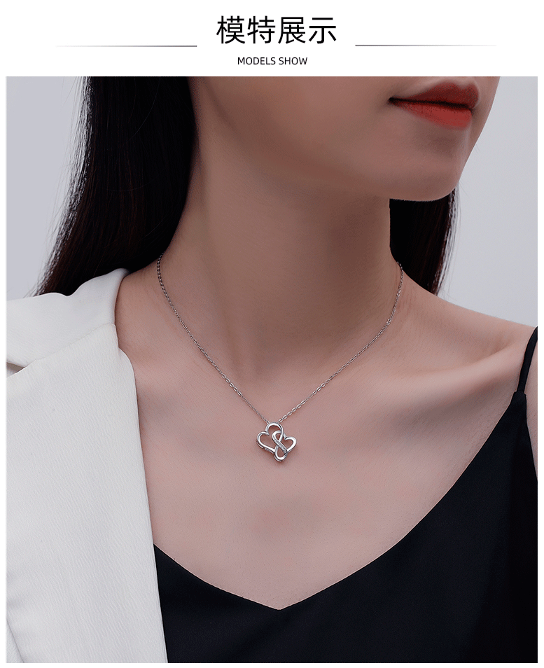 Elegant Romantic Heart Shape Sterling Silver Zircon Pendant Necklace In Bulk display picture 2