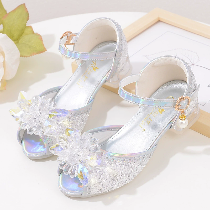 Детская принцесса Сандалии Летняя Золушка Девушка Хрустальная обувь Рыба клюв Маленькая девочка Сандалии Студенческая прогулочная обувь