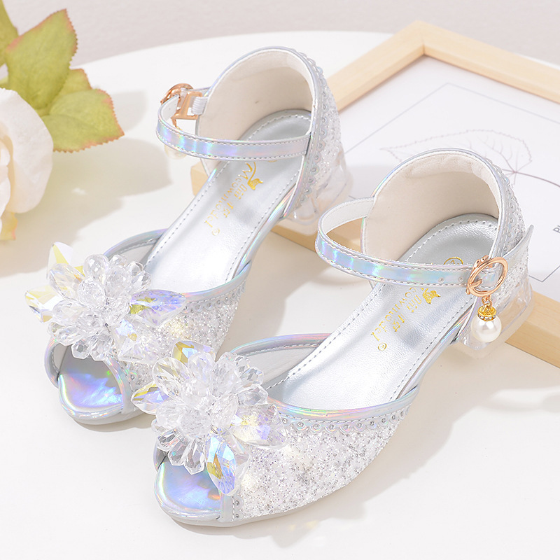 Children's Princess Sandals Summer Cinderella Girl's Crystal Shoes Fish-toe Little Girl's Sandals Student Show Shoes