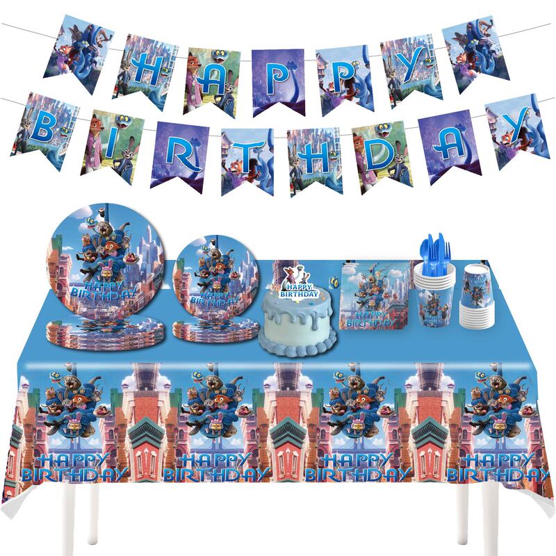 Movie Zootopia 2 Theme Birthday Party Decoration Flag Paper Plate Paper Cup Tissue Tablecloth Plug-In Supplies