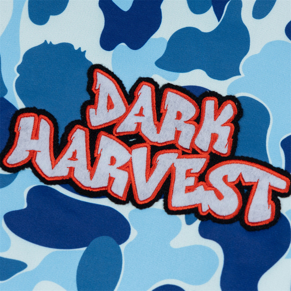 Sweat-shirt à capuche zippé style requin pour homme, style streetwear, camouflage, double capuche, broderie de lettres, veste décontractée_voghion.com