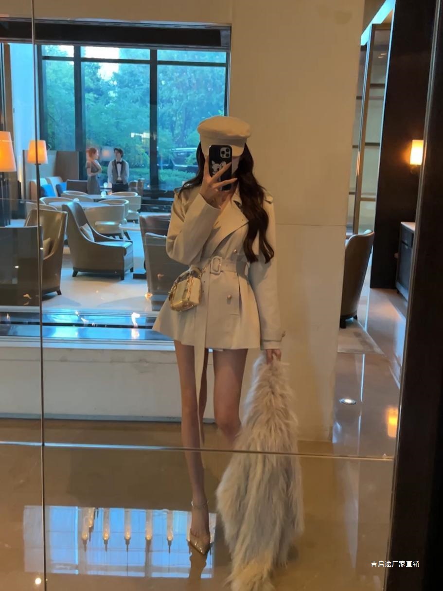 British Style Lapel Double-Breasted Waist Tie Khaki Windbreaker Women's 2025 Autum New Elegant Short Jacket