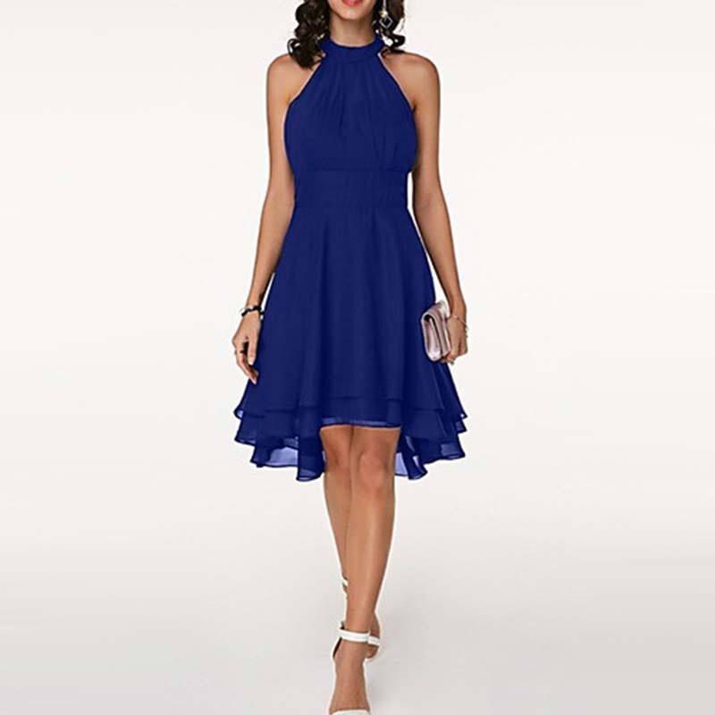 2023 Summer New irregular cut A- line skirt double layer ruffled sleeveless chiffon dress Q260