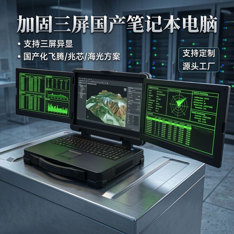 Reinforced Portable Three-Screen Laptop Computer with Three-Proof Features, Domestically Produced Phytium D2000/3 Emergency Command Workstation
