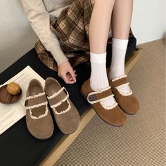 牛皮森系女花边文艺百搭秋冬季新款软底内增高舒适单鞋韩版单鞋