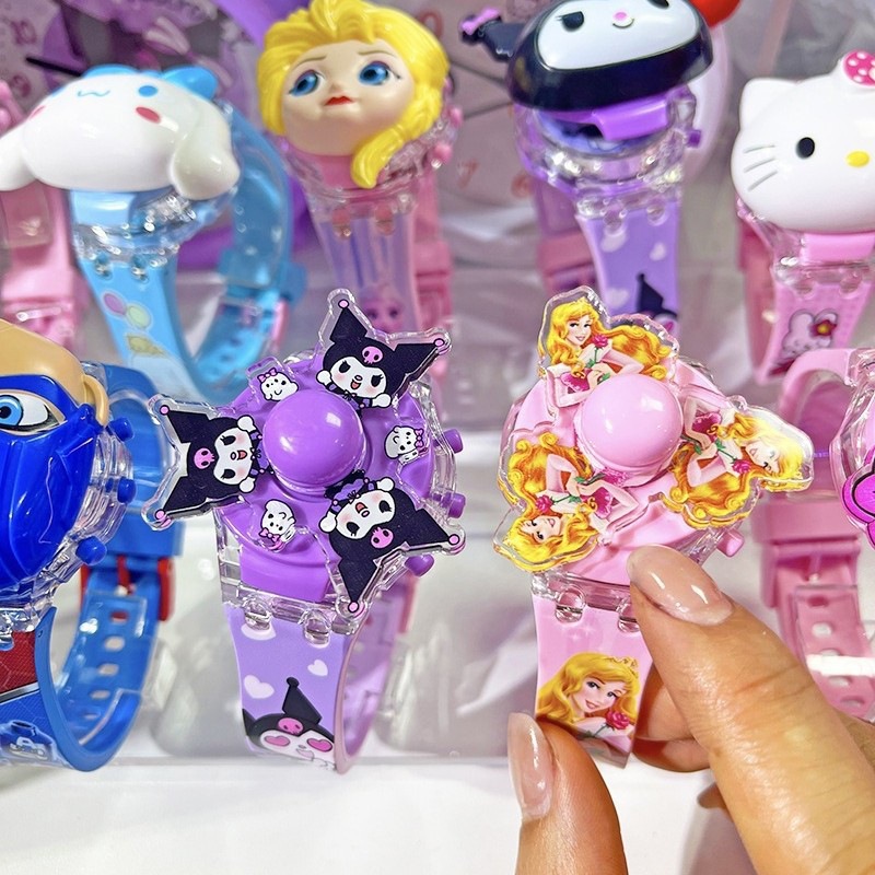 High-Quality Children's Cartoon Music Watch Colorful Luminous Rotating Top Electronic Watch Toy Gift