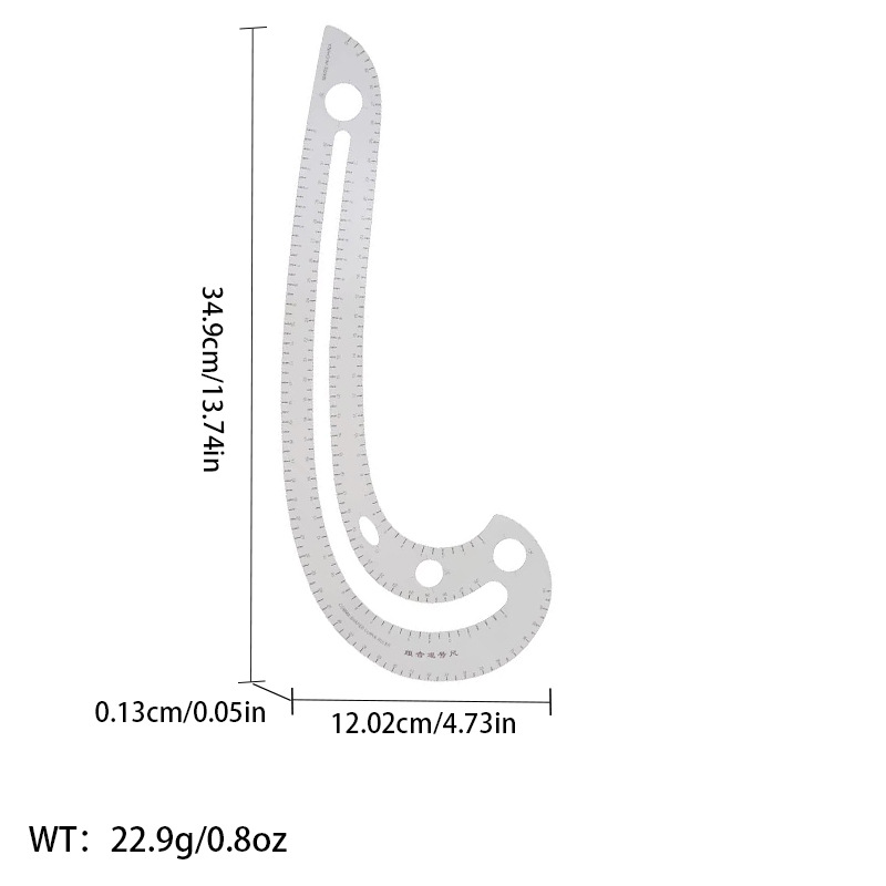 Regla de curva directa de fábrica Botón regla de arco regla de ropa regla de corte traje de regla de jaula de manga regla de tamaño colección