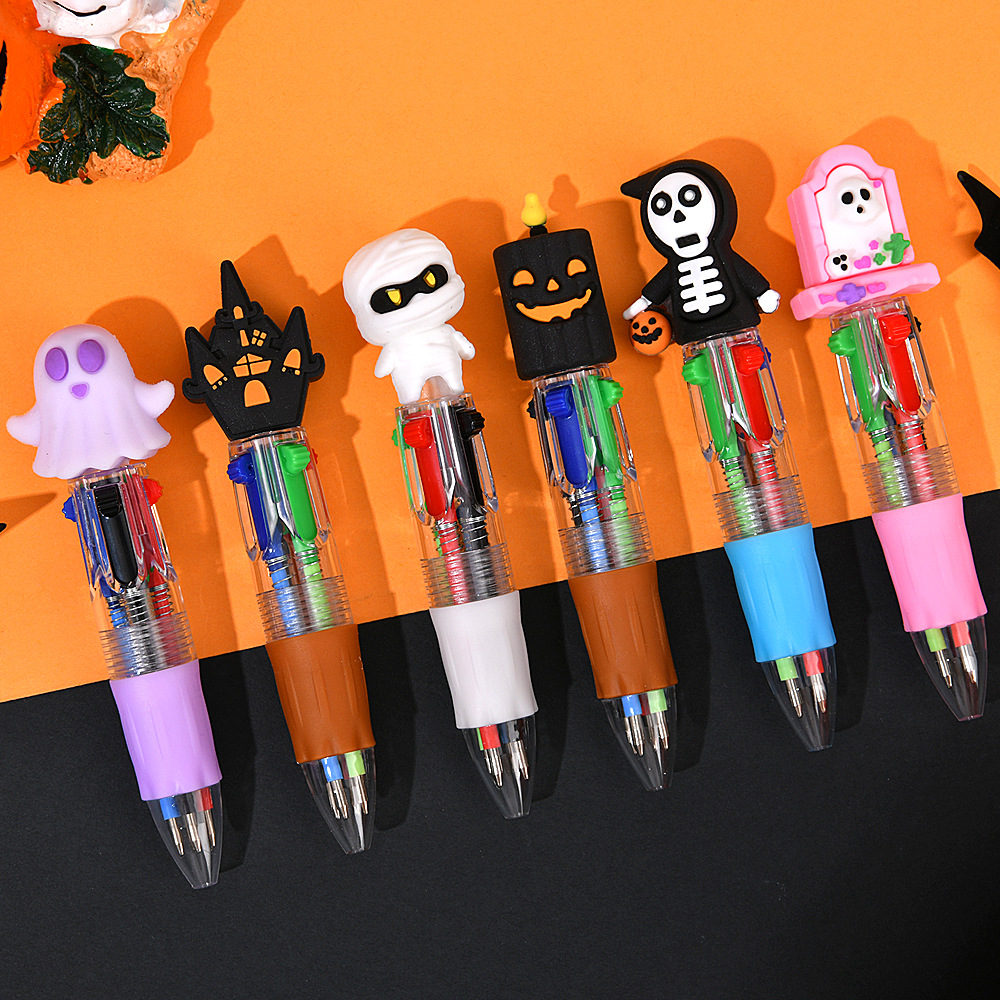 Ventas transfronterizas calientes de Halloween bolígrafo de cuatro colores mini serie de dibujos animados lindos bolígrafo de color para estudiantes papelería bolígrafo de regalo
