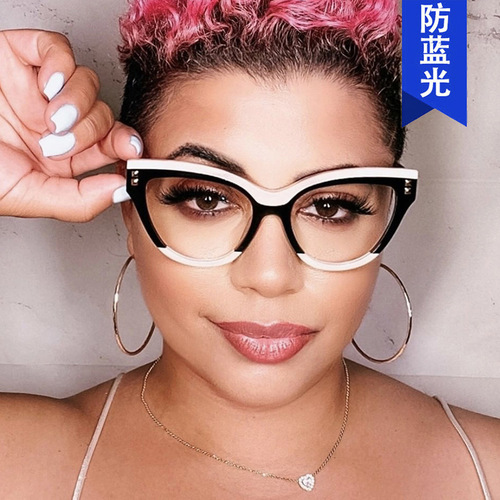 Personalized European and American cat eye women's glasses frame  new retro large frame flat mirror cross-border fashion trend glasses frame