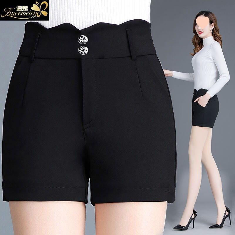 2025短裤女秋冬搭配高腰弹力休闲裤女黑色大码女士短裤外穿显瘦