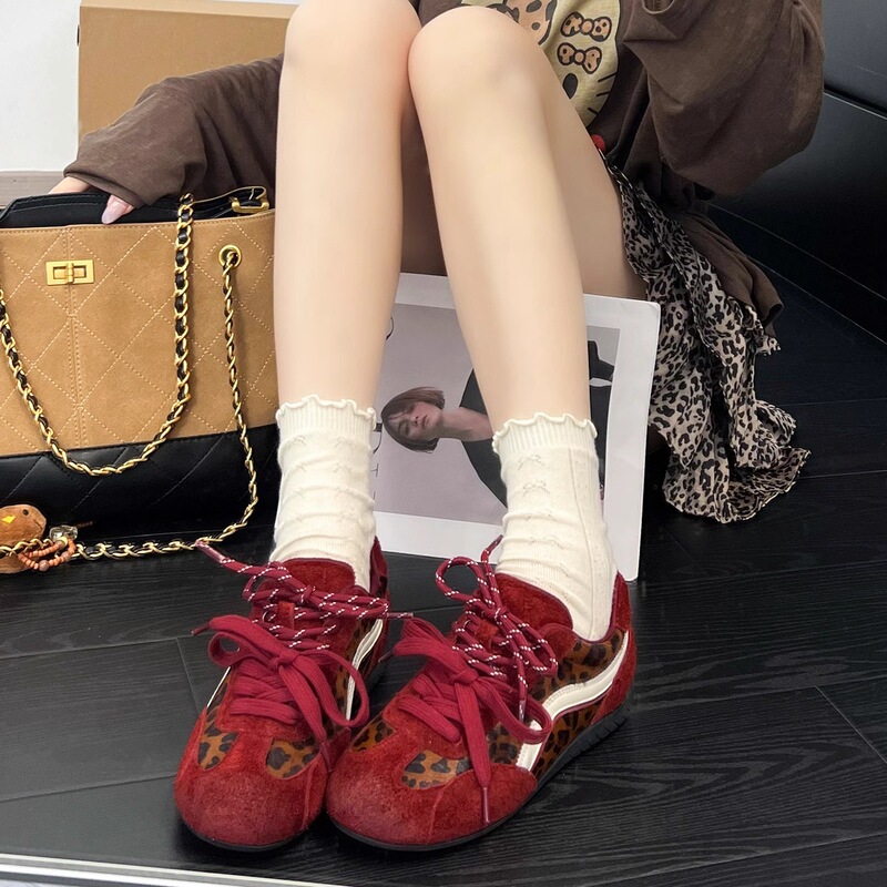 复古豹纹高级感系带德训鞋女2025新款春秋韩版网红运动轻便休闲鞋|undefined