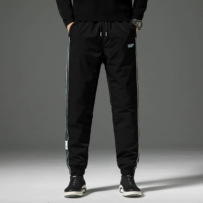 Зимние Молодежные утолщенные белые брюки на утином пуху, мужские повседневные спортивные пуховики в Корейском стиле для молодежи