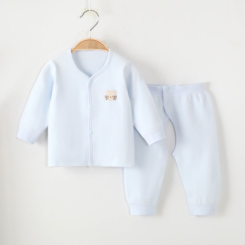 Baby spring and autumn set, newborn thermal underwear, long-sleeved cardigan, adjustable open crotch pants, seamless underwear