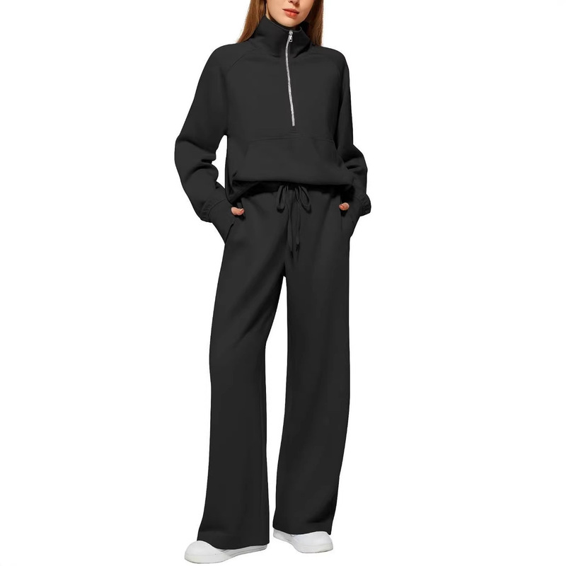 2026 Spring and Autumn New Women's Clothing Amazon European and American Casual Two-Piece Set Stand Collar Zipper Sports Casual Sweatshirt Set