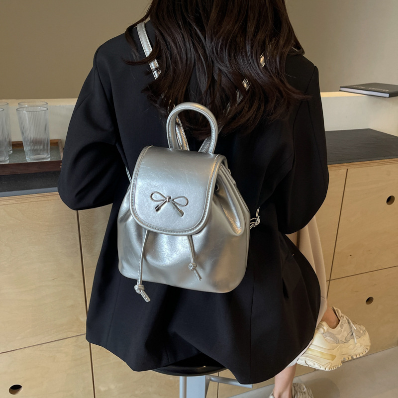 2024 New Fashionable Bucket Bow Korean Edition Casual Shoulder Small Women's Bag Handheld Personalized Backpack_voghion.com