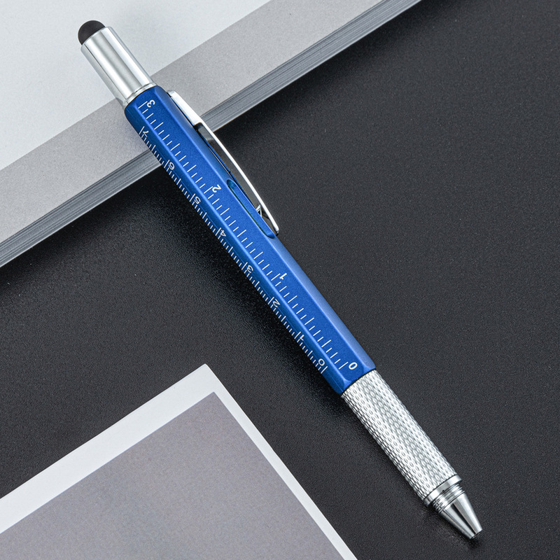 多機能一字十字ドライバーボールペンプラスチック工具ペン六合一水平計スケールタッチペン|undefined