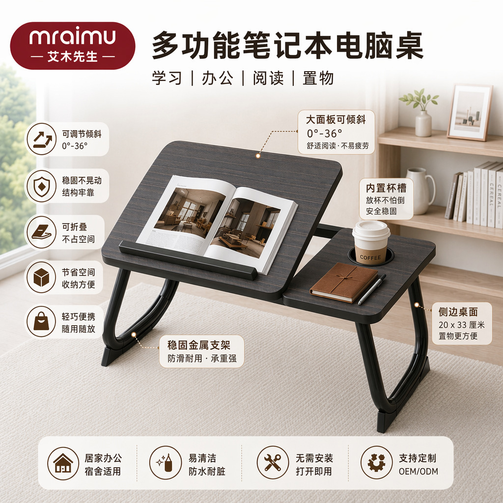 Mr. Aimi's Foldable Bed Computer Desk, Adjustable Bed Table, Stable Modern Minimalist Foldable Table