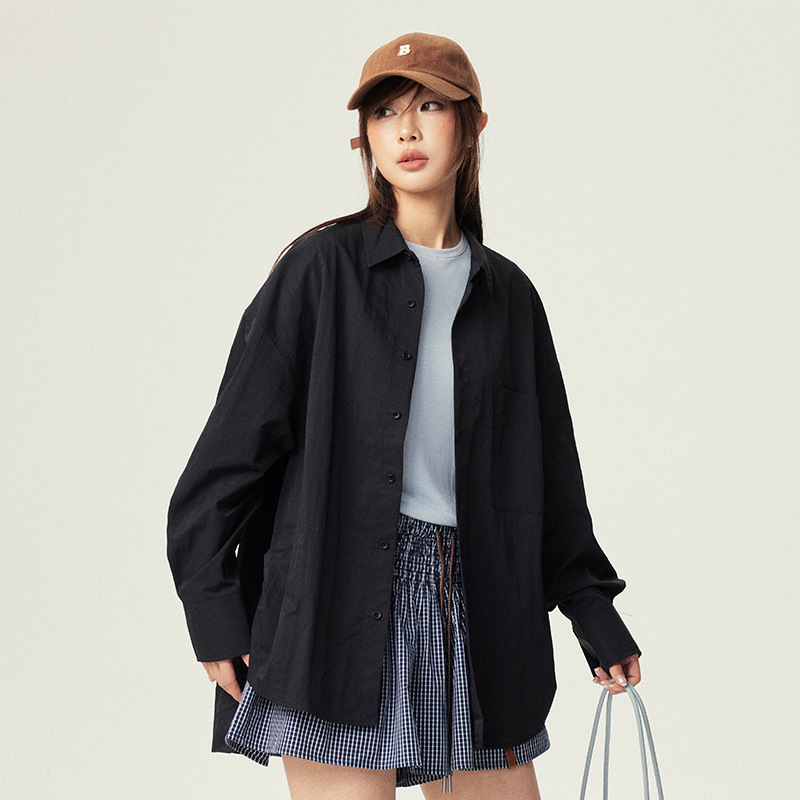 高级感小众设计男女纯色基础款长袖衬衫情侣春秋ins潮流廓形衬衣|undefined
