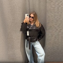 新款仿皮拼接外套女秋季宽松气质通勤女士皮衣2025宽松显瘦百搭秋