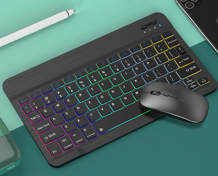 Bluetooth keyboard ipad for tablet notebook 10 inch colorful lights luminous RGB backlit Bluetooth keyboard mouse