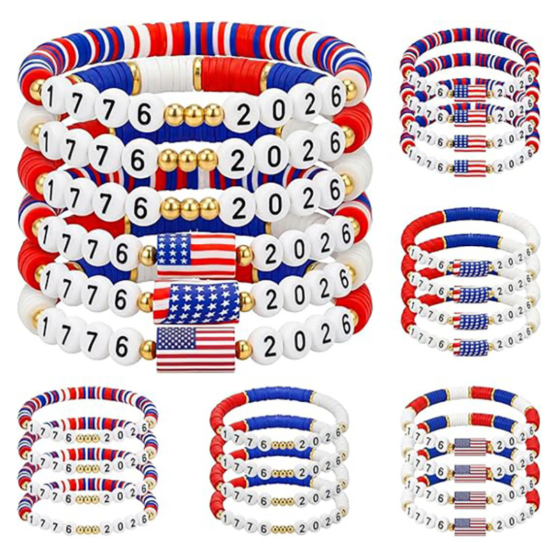 Amazon's New American Independence Day 250Th Anniversary Surf Style Flag Beaded Bracelet Set Decoration
