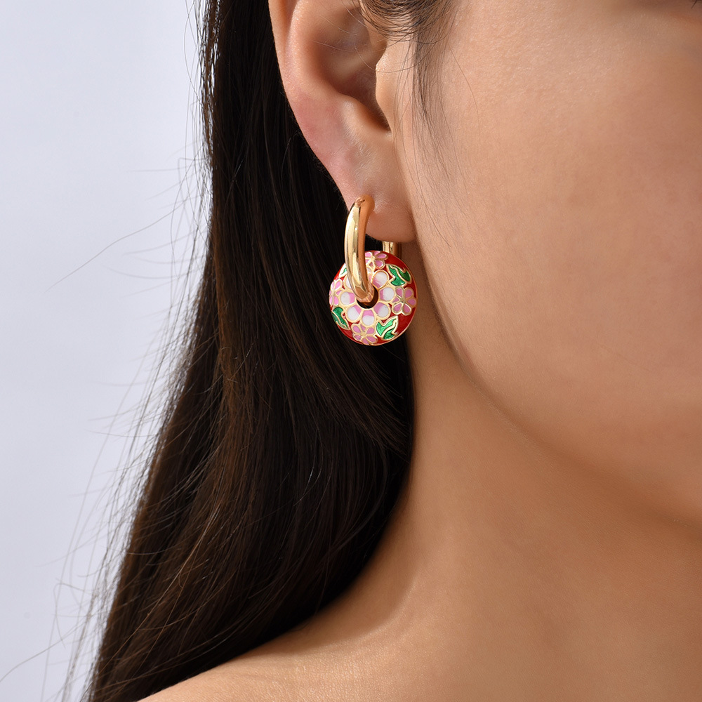 1 Paire Style Vintage Les Gouttelettes D'eau Fleur Placage Acier Inoxydable Boucles D'oreilles Cerceau display picture 4