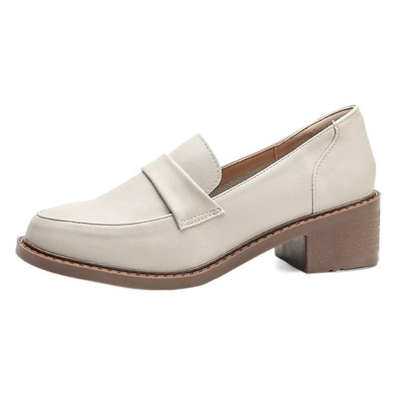 Весенне-осенние повседневные туфли из натуральной кожи на толстом каблуке с мягкой подошвой и юбкой для повседневной носки для повседневной работы Женская обувь Бесшумная 4cm Маленькие кожаные туфли