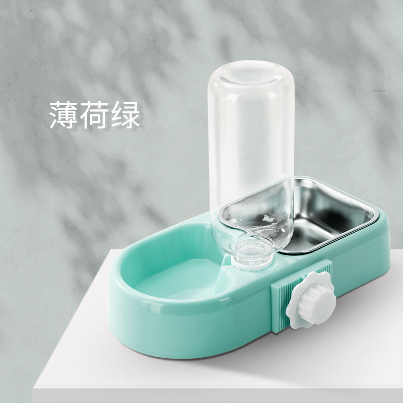 Dispensador automático de agua potable para mascotas jaula colgante doble tazón perro Acero inoxidable Jaula colgante tazón de comida tazón de agua para gatos dispensador de agua potable tazón de doble propósito