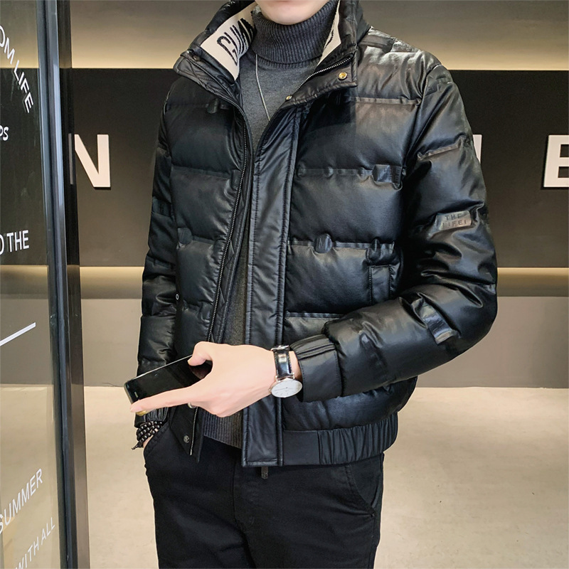 店主风2025冬季羽绒服男PU皮保暖立领外套帅气休闲百搭羽绒上衣潮