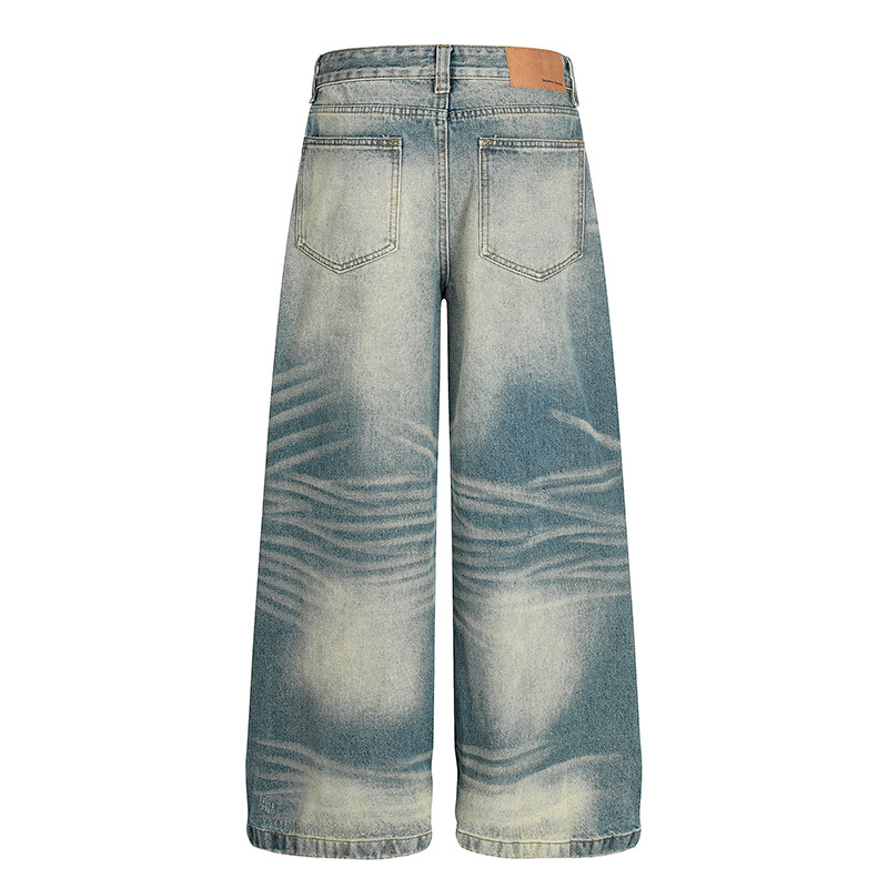 Vintage American Style High Waist Relaxed Fit Cat Whisker Distressed Jeans Comfortable Cotton Denim Pants for Men And Women_mkmklike.com