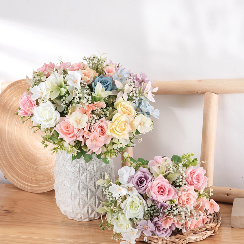 Cross-border Ozukokaku Rose Handbook Artificial Flower Manufacturer Decoration Artificial Flower Bouquet Rose Wall INSMW95002