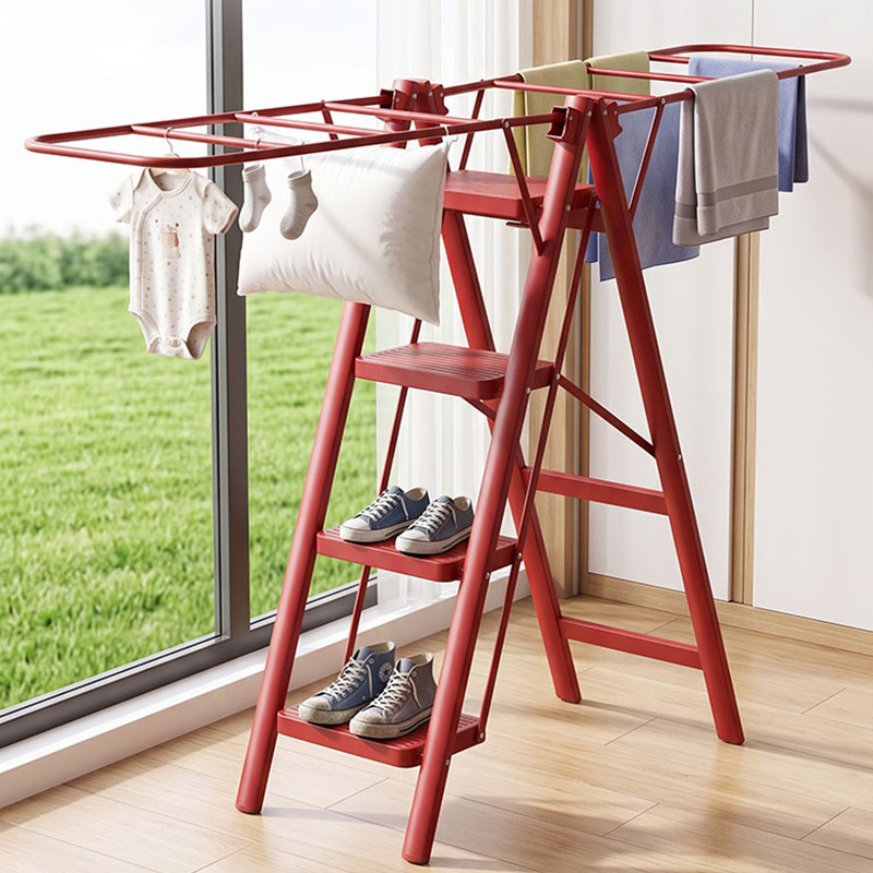 Household ladder and clothes rack dual-use, thickened and reinforced, foldable ladder, floor-standing step ladder, indoor multifunctional ladder for housewarming Household ladder and clothes rack dual-use, thickened and reinforced, foldable ladder, floor-standing step ladder, indoor multifunctional ladder for housewarming