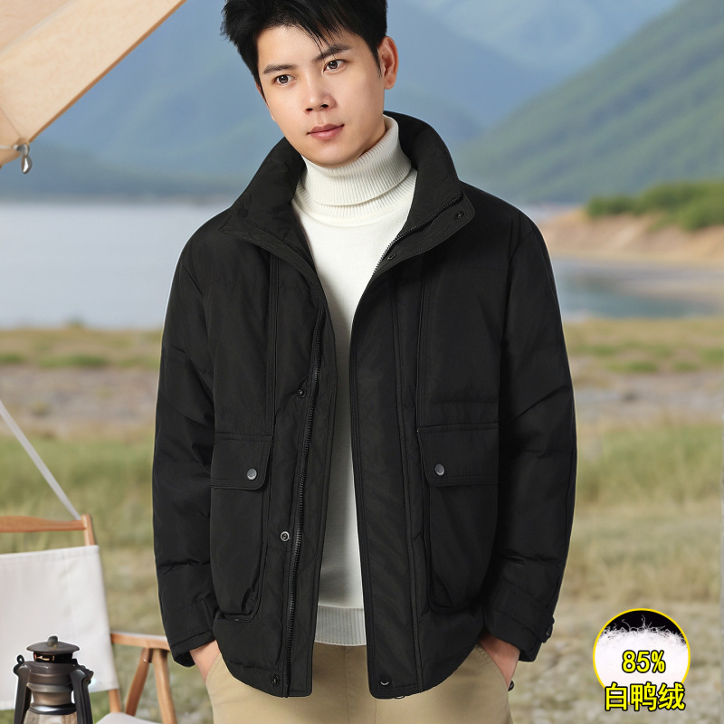 Dropshipping Short down Jacket for Men, Winter Stand Collar with Large Pockets, White Duck Down, Windproof and Warm Coat G181