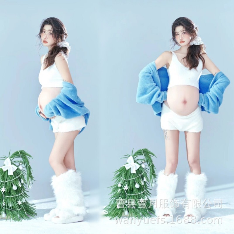 Photo studio new pregnant women Christmas photo clothing beautiful wind small fresh pregnant mommy belly photo clothes at home