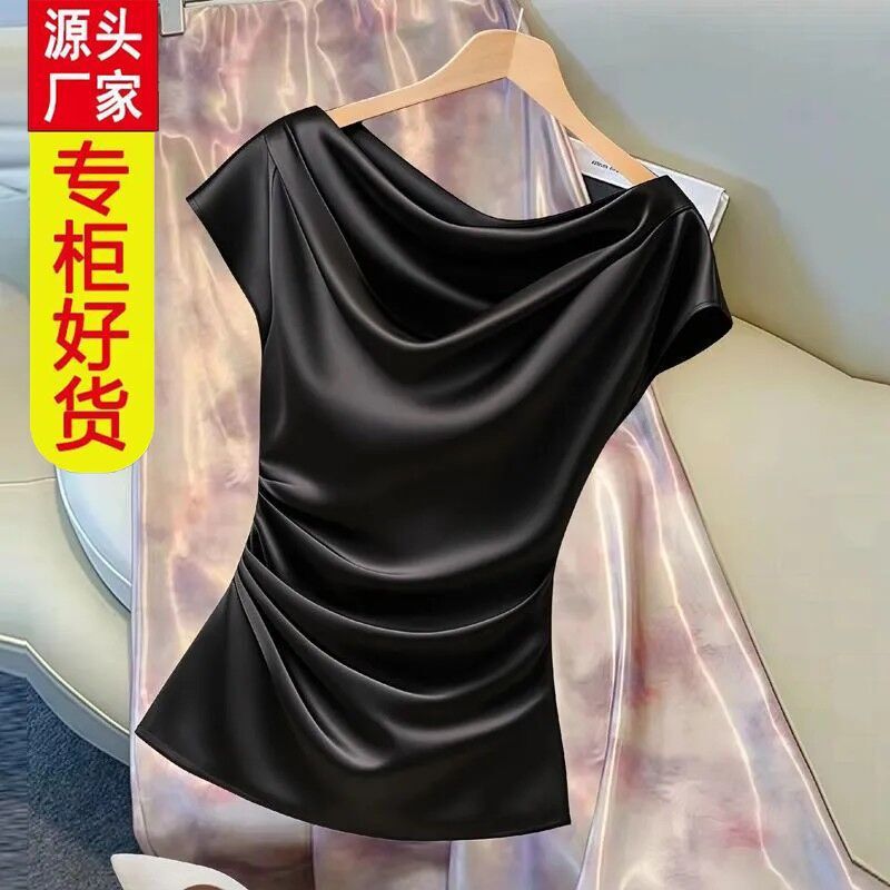 Heavy Silk Shirt for Women, New Summer Fashion, Stylish Belly-Covering Satin Blouse, Mulberry Silk Waist-Cinching Youthful Top Heavy Silk Shirt for Women, New Summer Fashion, Stylish Belly-Covering Satin Blouse, Mulberry Silk Waist-Cinching Youthful Top