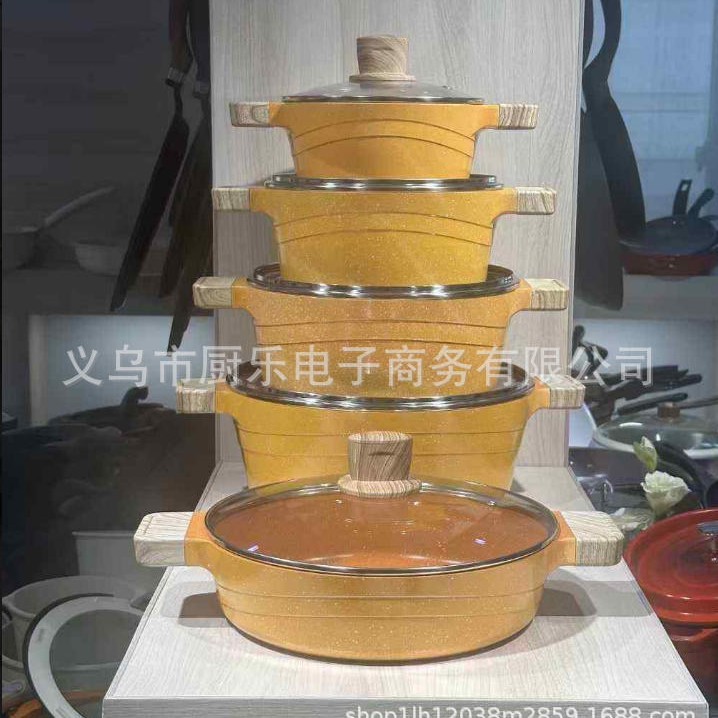 Realchef 意式D 10pcs 花岗岩铝制 不粘锅 厨具套装木柄烹饪锅