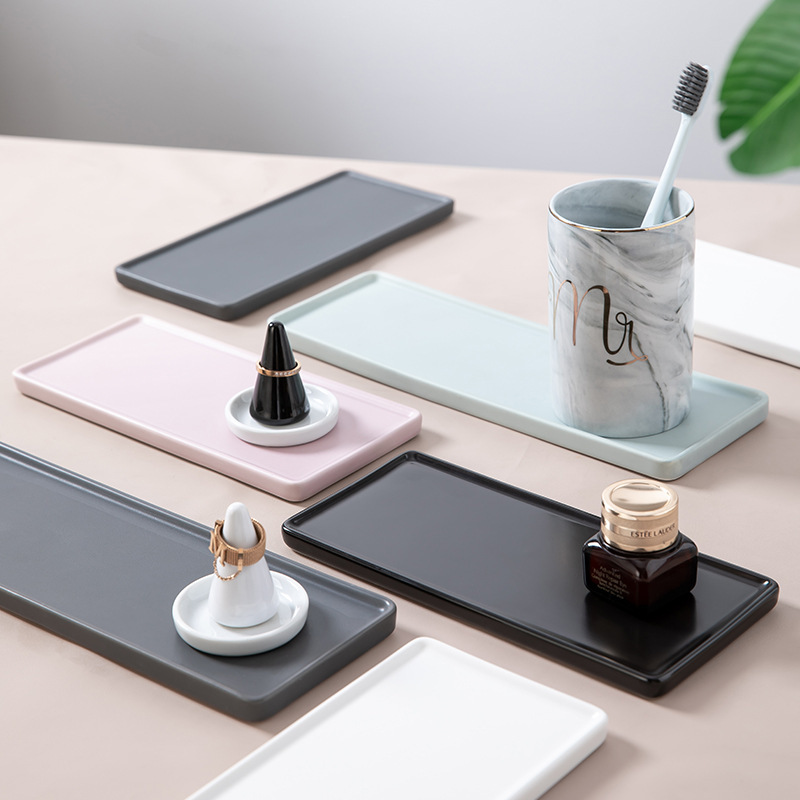 Ceramic Tray Jewelry Plate Rectline Plate Mouthwash Cup Tray Bathroom Storage Plate Cake Plate Sushi Plate