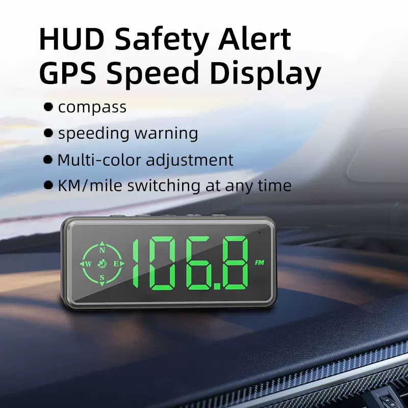 HUD GPS车速显示器车载蓝牙高清车速指南平视仪超速抬头报警器