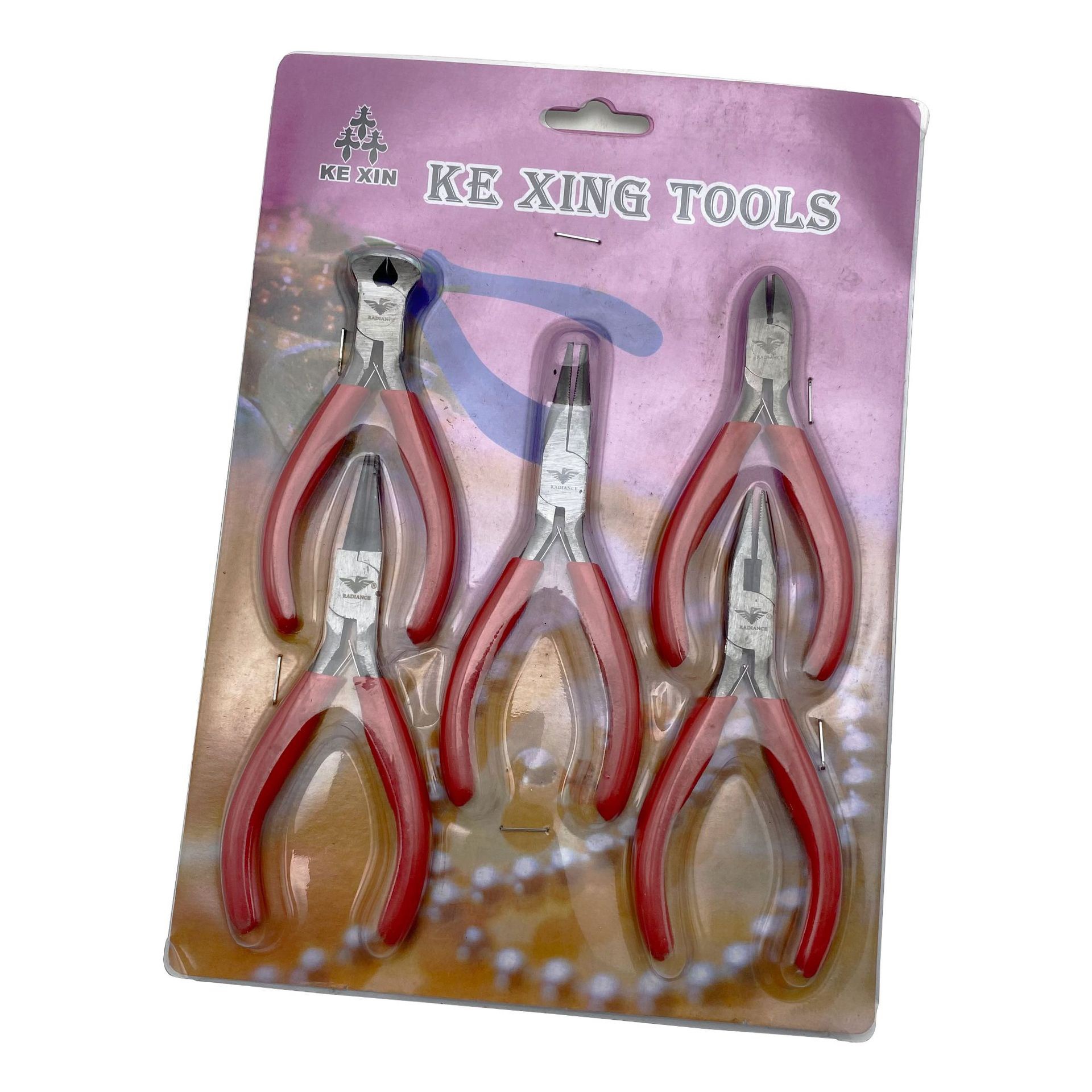 鸽牌红柄剪钳套钳弯嘴钳尖嘴钳子5件套 DIY绕线珠宝首饰钳子套装