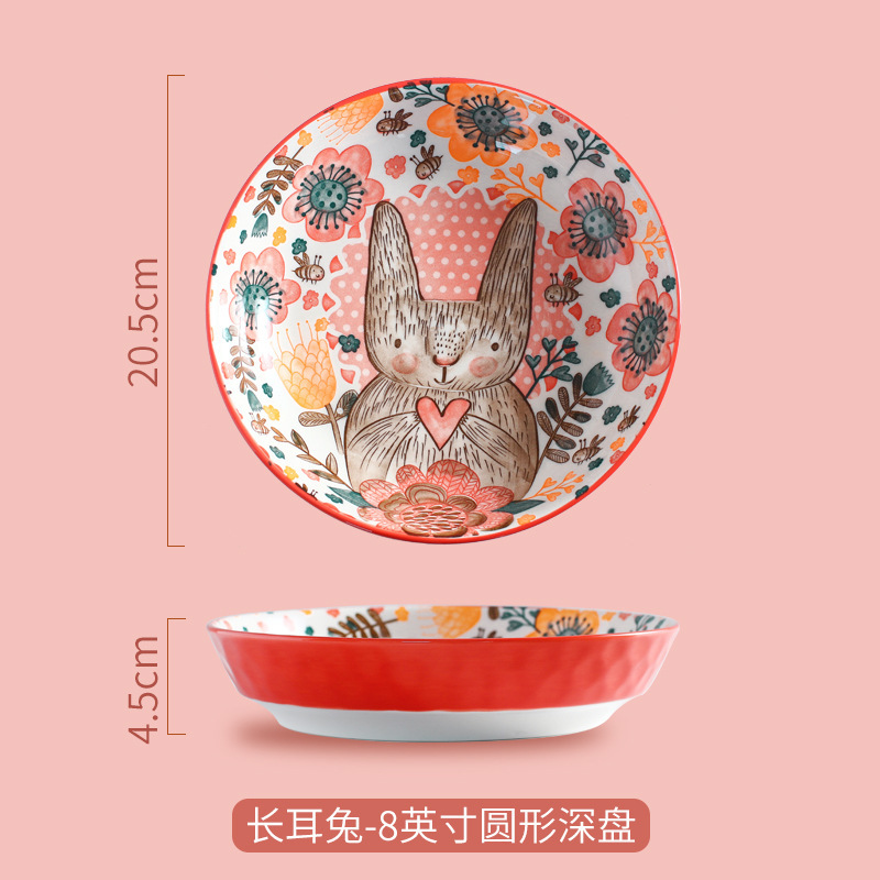 Jingdezhen bajo vidriado placa de cerámica lindo pintado a mano conejo chica cena placa Navidad estilo hogar Internet celebridad vajilla