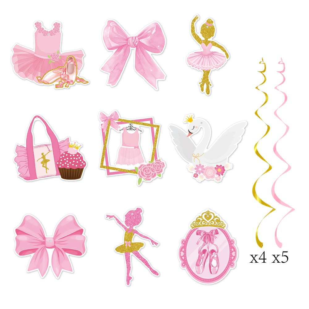 Nuevo producto transfronterizo conjunto de fiesta temática de ballet de cumpleaños fondo de fiesta de cumpleaños bandera de tracción ballet colgante en espiral