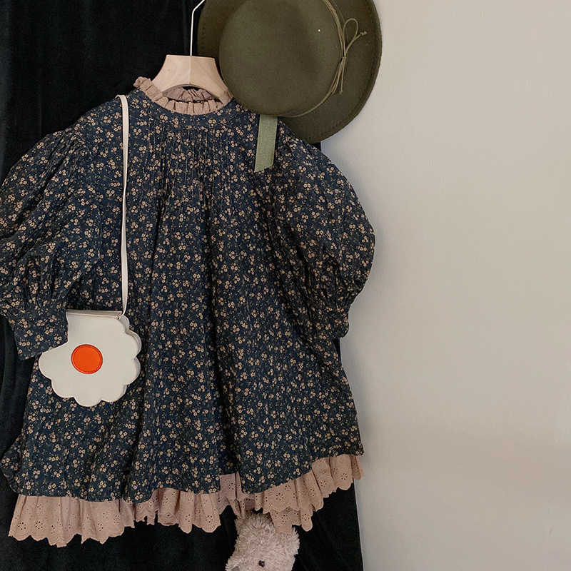 Koreanische kinder Tragen 2023 Herbst Neue Mädchen Spitze Fragmentierte Blume Blase Hülse Prinzessin Kleid Trend_voghion.com