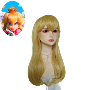 2023 new Mario Biqi Princess peach Blossom Princess peach Golden cos long curly wig female anime wig