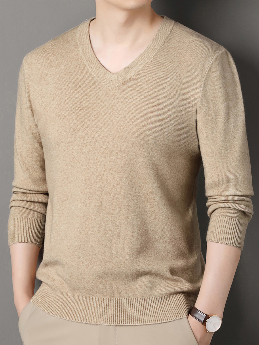 Comercio exterior para hombres otoño y invierno nuevo suéter de cuello en V suéter de lana de mediana edad delgado versátil de manga larga camisa de punto superior