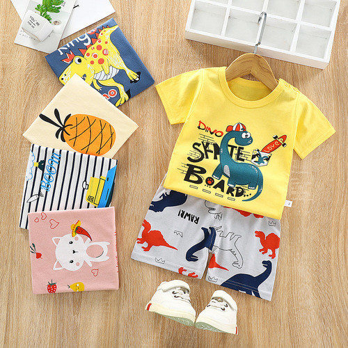 Children's short-sleeved suit cotton mid-sized baby suit male and female baby summer children's thin cotton short-sleeved shorts