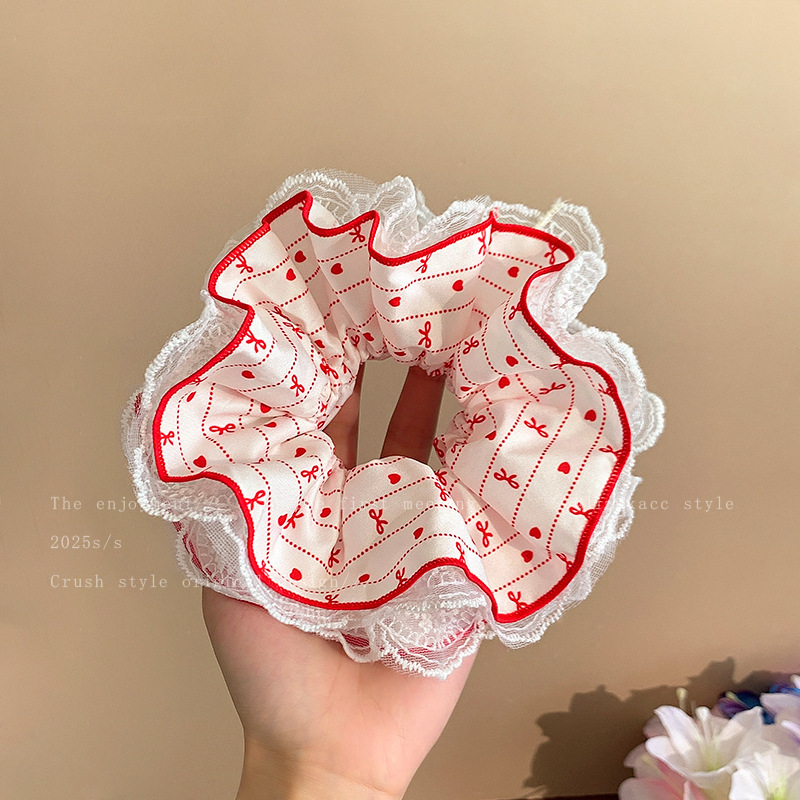 韩系高级感格纹蝴蝶结方巾大肠发圈女时尚百搭扎低马尾发绳头饰品|undefined