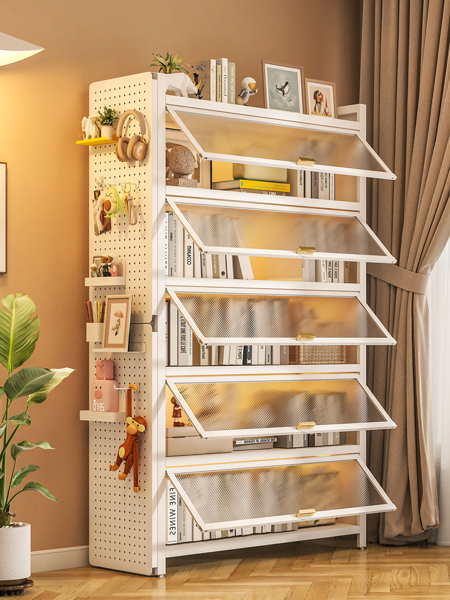 Steel Bookcase with Door, Children's Bookshelf, Integrated Wall-Mounted Dust-Proof Storage Cabinet, Floor-Standing Storage Rack, Storage Cabinet